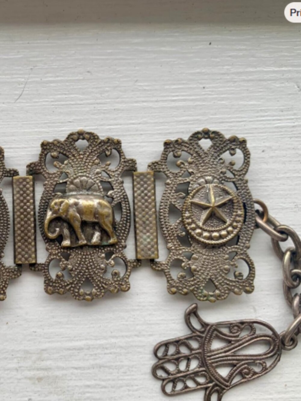 1970s Silver-Plated Egyptian Revival Panel Bracelet — Bone Inlay, Artisan Craft